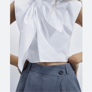 Zara White Cropped Blouse